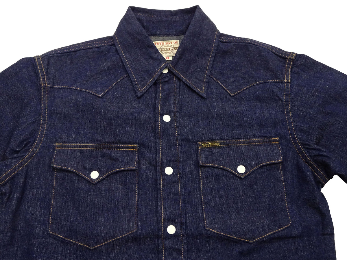 TOYS McCOY Men's Long Sleeve Denim Western Shirt, Steve McQueen "Nevada Smith" Inspired, 8 oz One-Wash Deep Indigo, Snap-Front, Made in Japan (TMS2601)