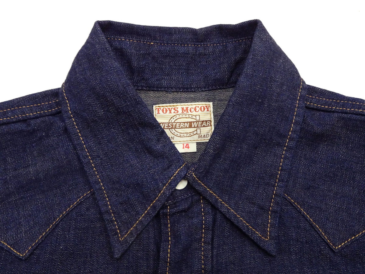TOYS McCOY Men's Long Sleeve Denim Western Shirt, Steve McQueen "Nevada Smith" Inspired, 8 oz One-Wash Deep Indigo, Snap-Front, Made in Japan (TMS2601)