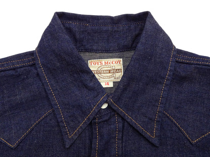 TOYS McCOY Men's Long Sleeve Denim Western Shirt, Steve McQueen "Nevada Smith" Inspired, 8 oz One-Wash Deep Indigo, Snap-Front, Made in Japan (TMS2601)