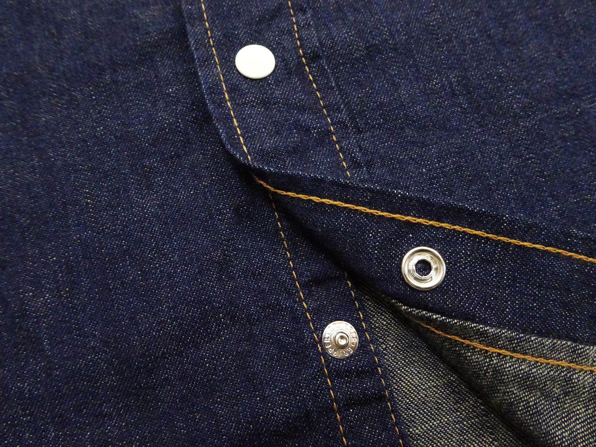 TOYS McCOY Men's Long Sleeve Denim Western Shirt, Steve McQueen "Nevada Smith" Inspired, 8 oz One-Wash Deep Indigo, Snap-Front, Made in Japan (TMS2601)