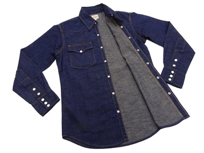 TOYS McCOY Men's Long Sleeve Denim Western Shirt, Steve McQueen "Nevada Smith" Inspired, 8 oz One-Wash Deep Indigo, Snap-Front, Made in Japan (TMS2601)