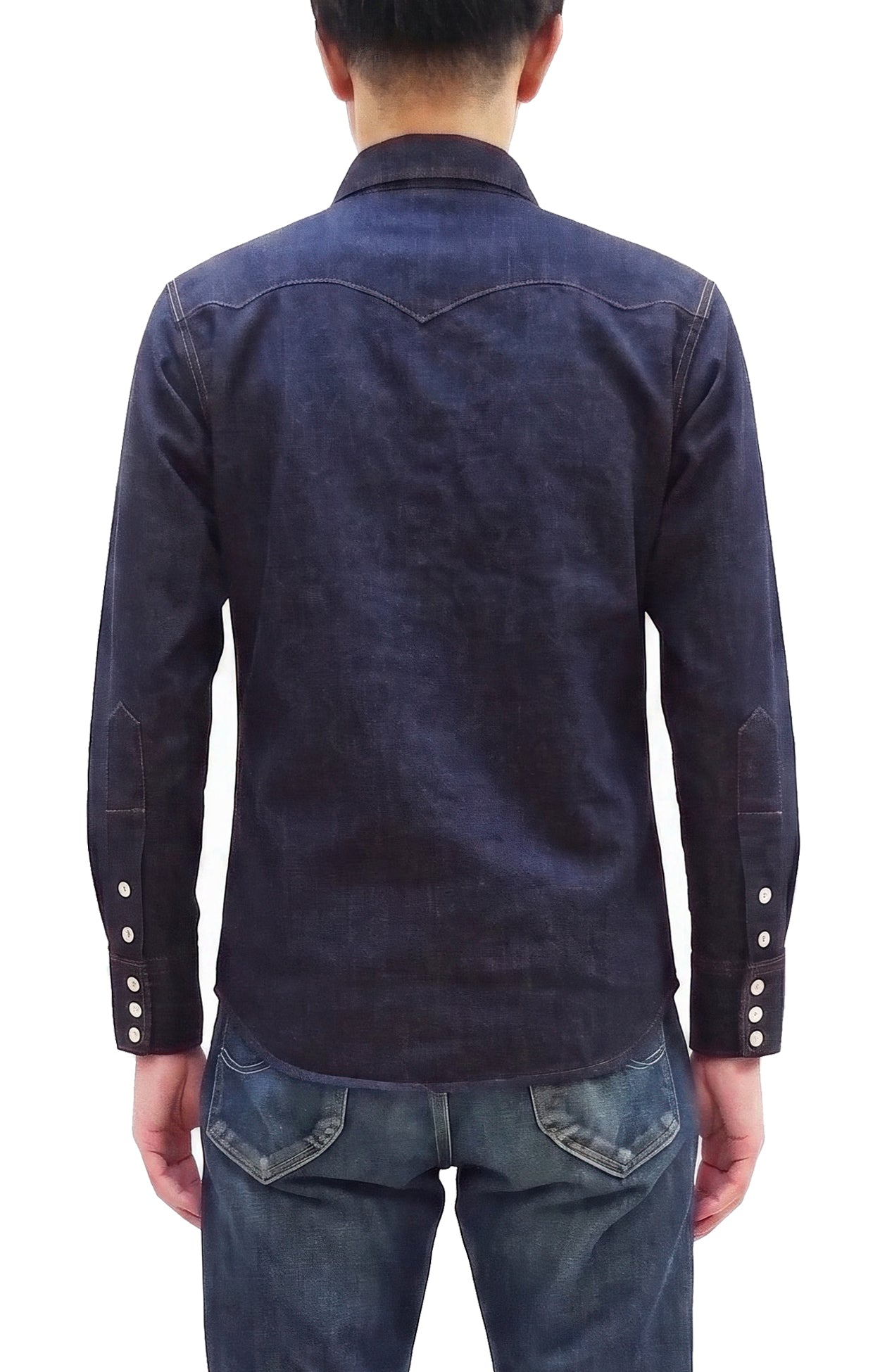 TOYS McCOY Men's Long Sleeve Denim Western Shirt, Steve McQueen "Nevada Smith" Inspired, 8 oz One-Wash Deep Indigo, Snap-Front, Made in Japan (TMS2601)