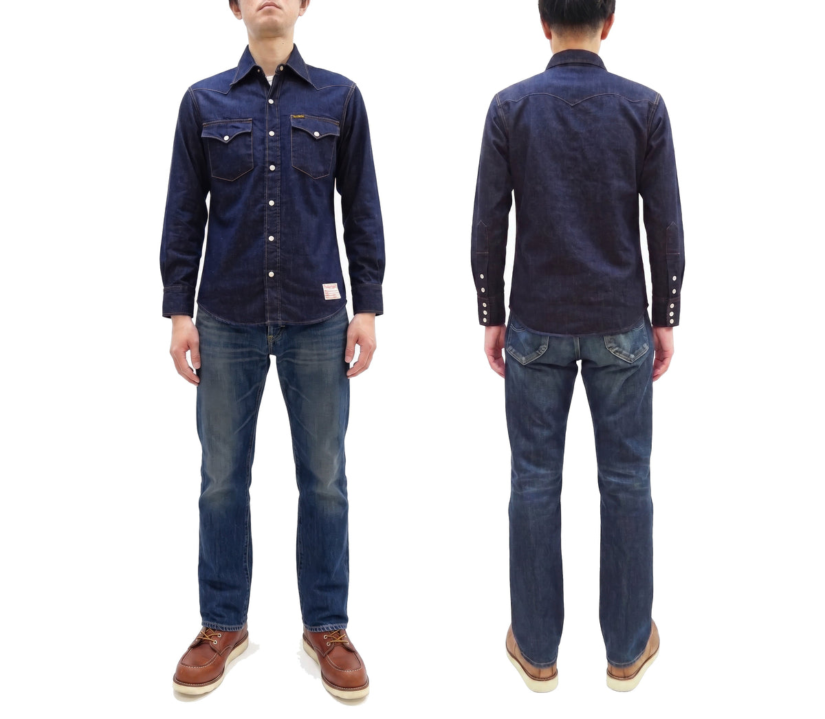 TOYS McCOY Men's Long Sleeve Denim Western Shirt, Steve McQueen "Nevada Smith" Inspired, 8 oz One-Wash Deep Indigo, Snap-Front, Made in Japan (TMS2601)