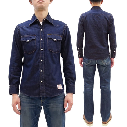 TOYS McCOY Men's Long Sleeve Denim Western Shirt, Steve McQueen "Nevada Smith" Inspired, 8 oz One-Wash Deep Indigo, Snap-Front, Made in Japan (TMS2601)