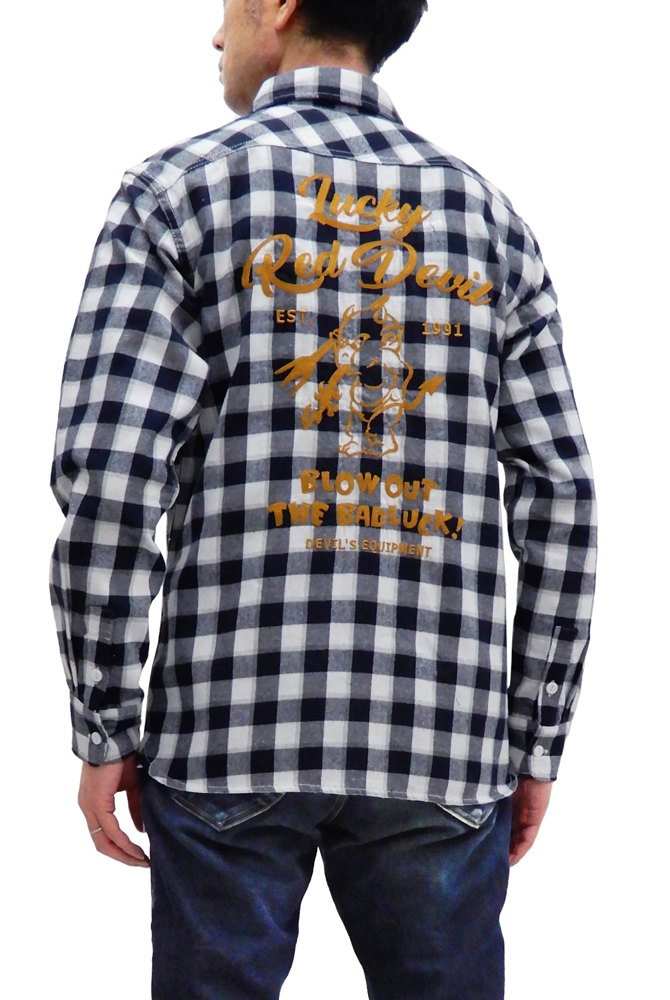 Tedman Custom Embroidered Plaid Flannel Shirt Men's Long Sleeve Shirt TNS-700 Off/Navy