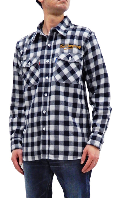 Tedman Custom Embroidered Plaid Flannel Shirt Men's Long Sleeve Shirt TNS-700 Off/Navy