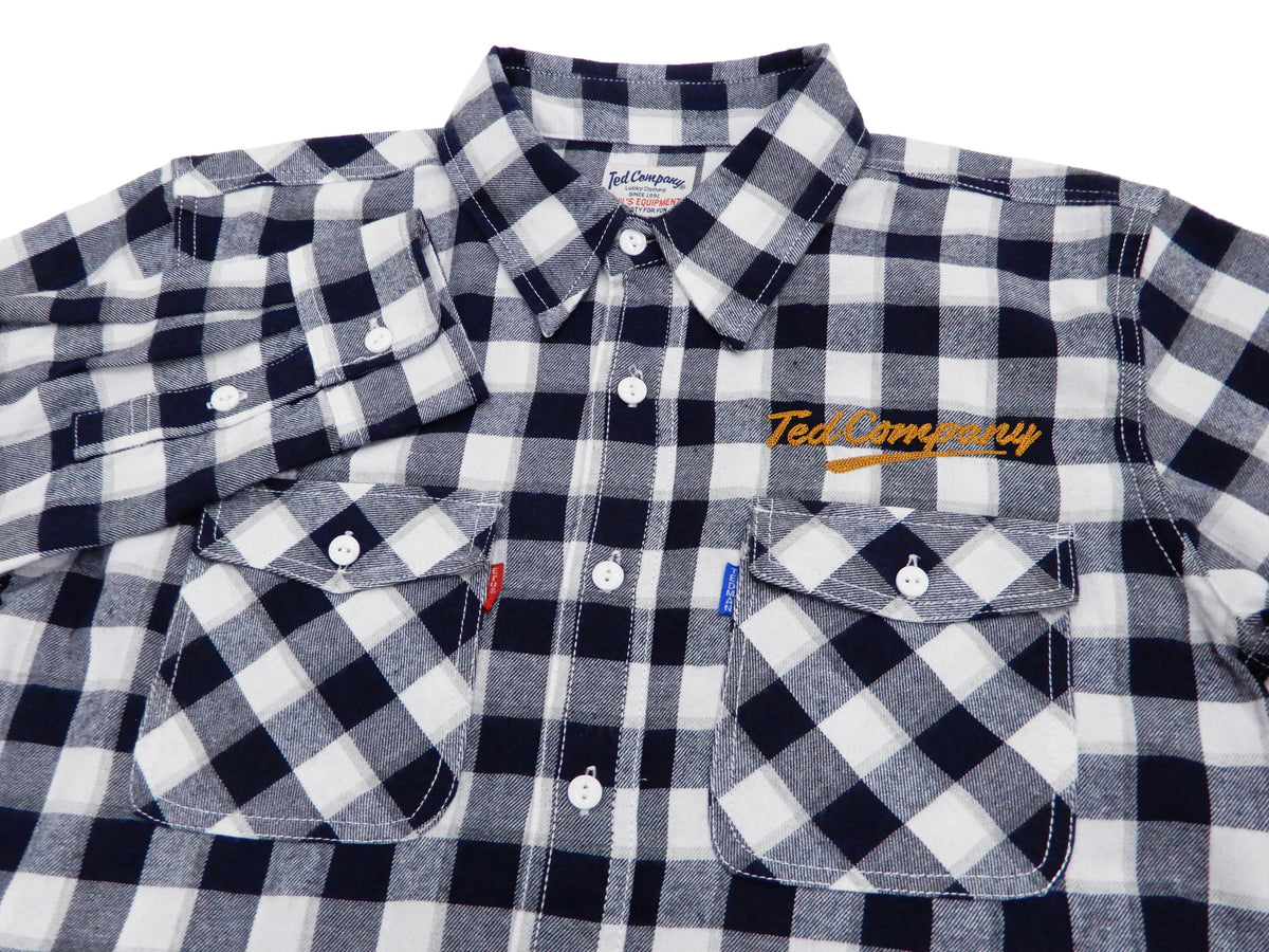 Tedman Custom Embroidered Plaid Flannel Shirt Men's Long Sleeve Shirt TNS-700 Off/Navy