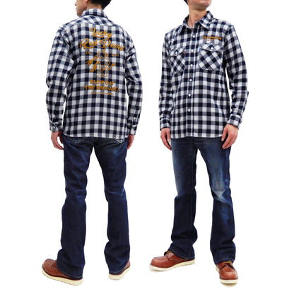 Tedman Custom Embroidered Plaid Flannel Shirt Men's Long Sleeve Shirt TNS-700 Off/Navy