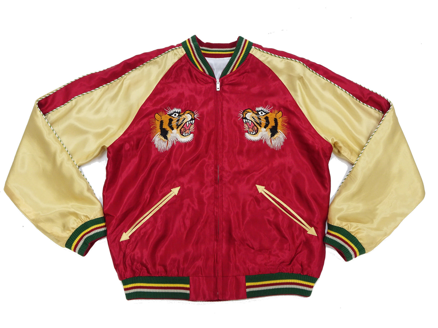 Tailor Toyo Sukajan Jacket TT15790 - Men's Satin Reversible Embroidered Japanese Souvenir Jacket - TT15790-170 Eagle x Blue Tiger Wine x Silver