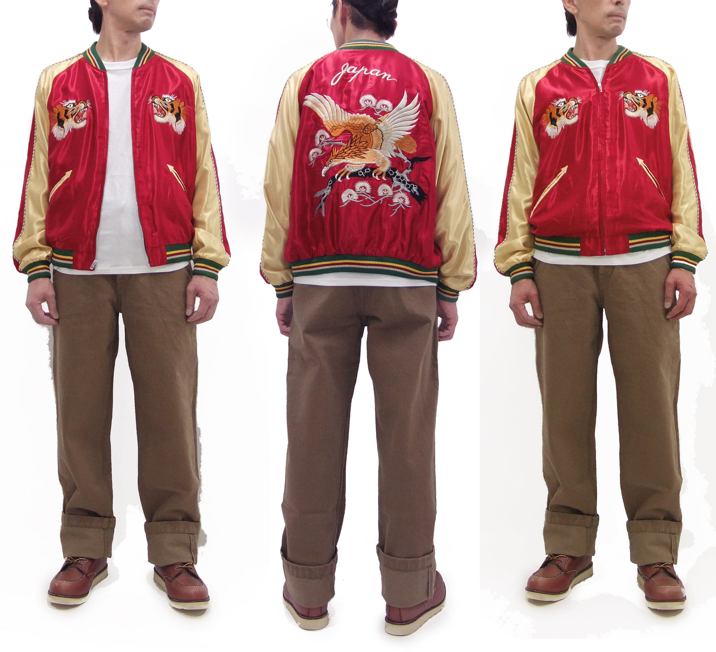 Tailor Toyo Sukajan Jacket TT15790 - Men's Satin Reversible Embroidered Japanese Souvenir Jacket - TT15790-170 Eagle x Blue Tiger Wine x Silver