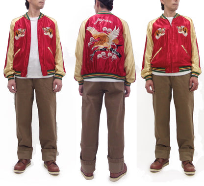 Tailor Toyo Sukajan Jacket TT15790 - Men's Satin Reversible Embroidered Japanese Souvenir Jacket - TT15790-170 Eagle x Blue Tiger Wine x Silver