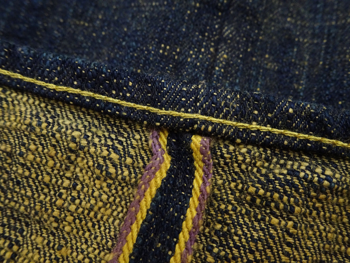 ONI Denim Men's 17 oz Bumpy Denim Selvedge Jeans - Regular Straight Fit - Indigo Overdyed with Ocher Pigment - Made in Japan (ONI277-Bumpy)