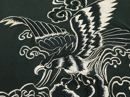 Tailor Toyo Men's Eagle-Embroidered Short Sleeve T-Shirt, Sukajan-Inspired Cotton Tee (Toyo Enterprises TT79742 118 Antique Black)