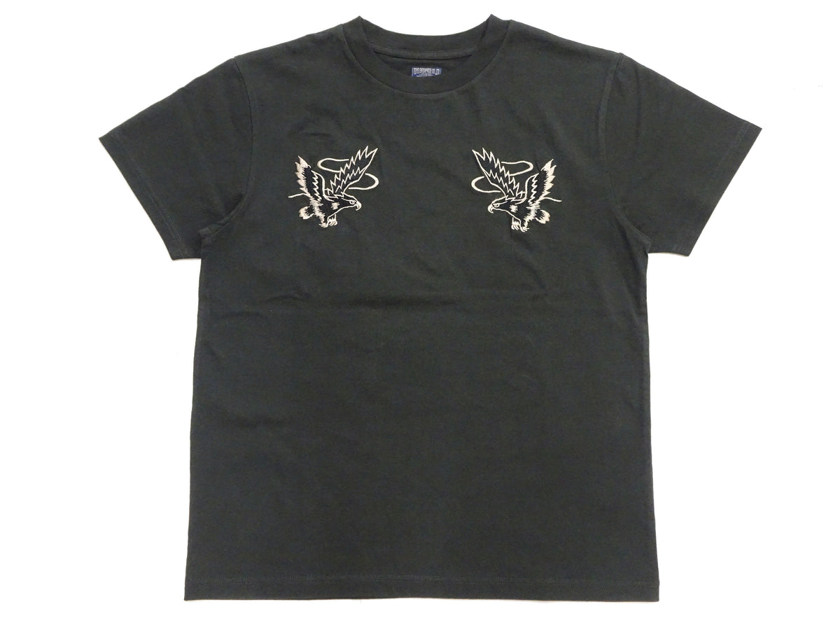 Tailor Toyo Men's Eagle-Embroidered Short Sleeve T-Shirt, Sukajan-Inspired Cotton Tee (Toyo Enterprises TT79742 118 Antique Black)