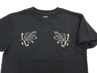 Tailor Toyo Men's Eagle-Embroidered Short Sleeve T-Shirt, Sukajan-Inspired Cotton Tee (Toyo Enterprises TT79742 118 Antique Black)