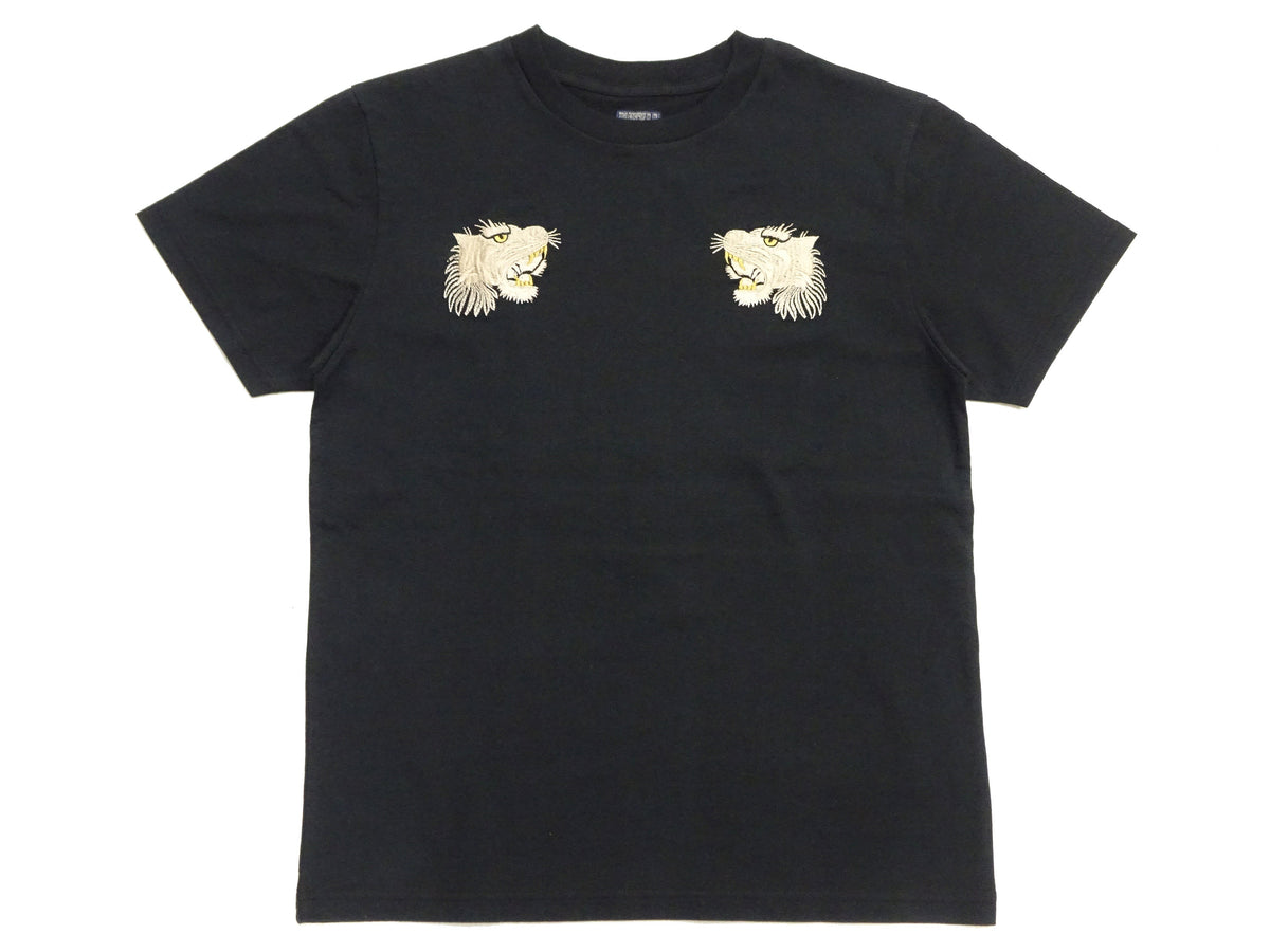 Tailor Toyo Men's Tiger-Embroidered Short Sleeve T-Shirt, Sukajan-Inspired Cotton Tee (Toyo Enterprises TT79743 119 Black)