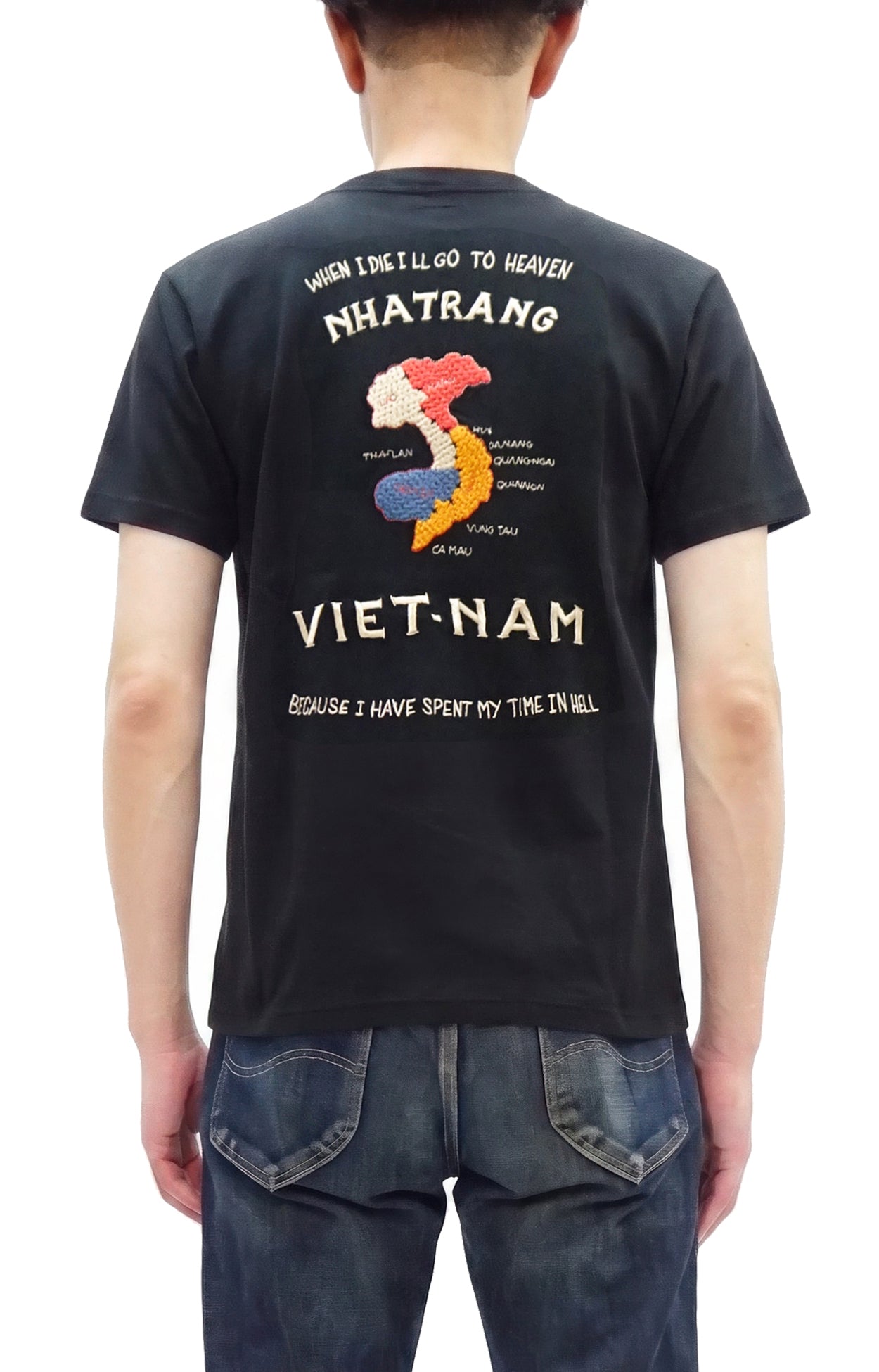 Tailor Toyo Men's Vietnam Jacket-Inspired Embroidered Short Sleeve T-Shirt, Cotton Tee (Toyo Enterprises TT79745 119 Black)