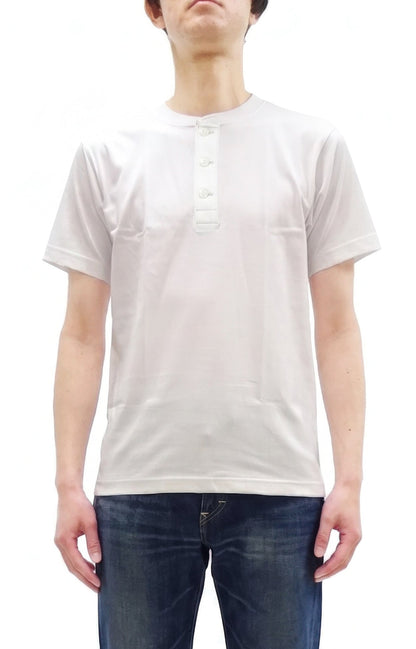Whitesville Men's Short-Sleeve Henley T-Shirt, 100% Cotton Tubular-Knit Jersey, Slim Fit, One-Pack, Made in Japan (WV79681 105 Off-White)