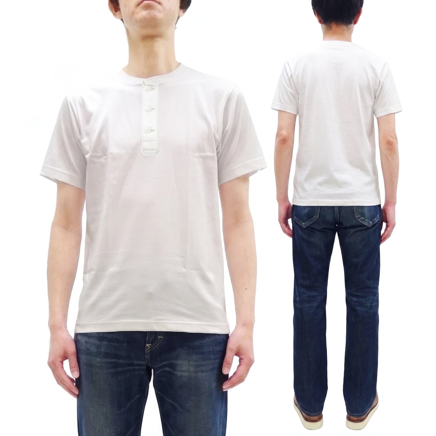 Whitesville Men's Short-Sleeve Henley T-Shirt, 100% Cotton Tubular-Knit Jersey, Slim Fit, One-Pack, Made in Japan (WV79681 105 Off-White)