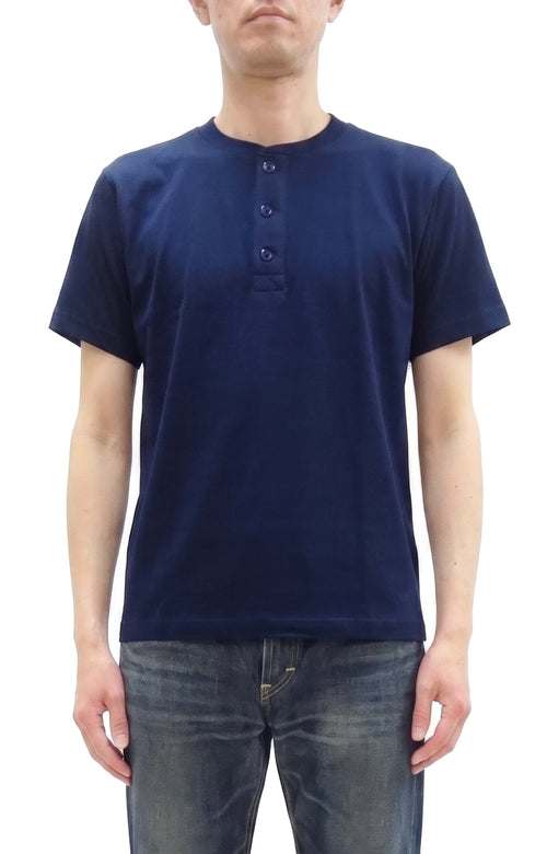 Whitesville Men's Short-Sleeve Henley T-Shirt, 100% Cotton Tubular-Knit Jersey, Slim Fit, One-Pack, Made in Japan (WV79681 128 Navy)