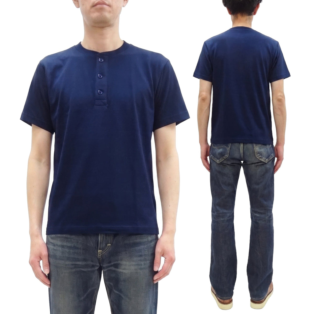 Whitesville Men's Short-Sleeve Henley T-Shirt, 100% Cotton Tubular-Knit Jersey, Slim Fit, One-Pack, Made in Japan (WV79681 128 Navy)