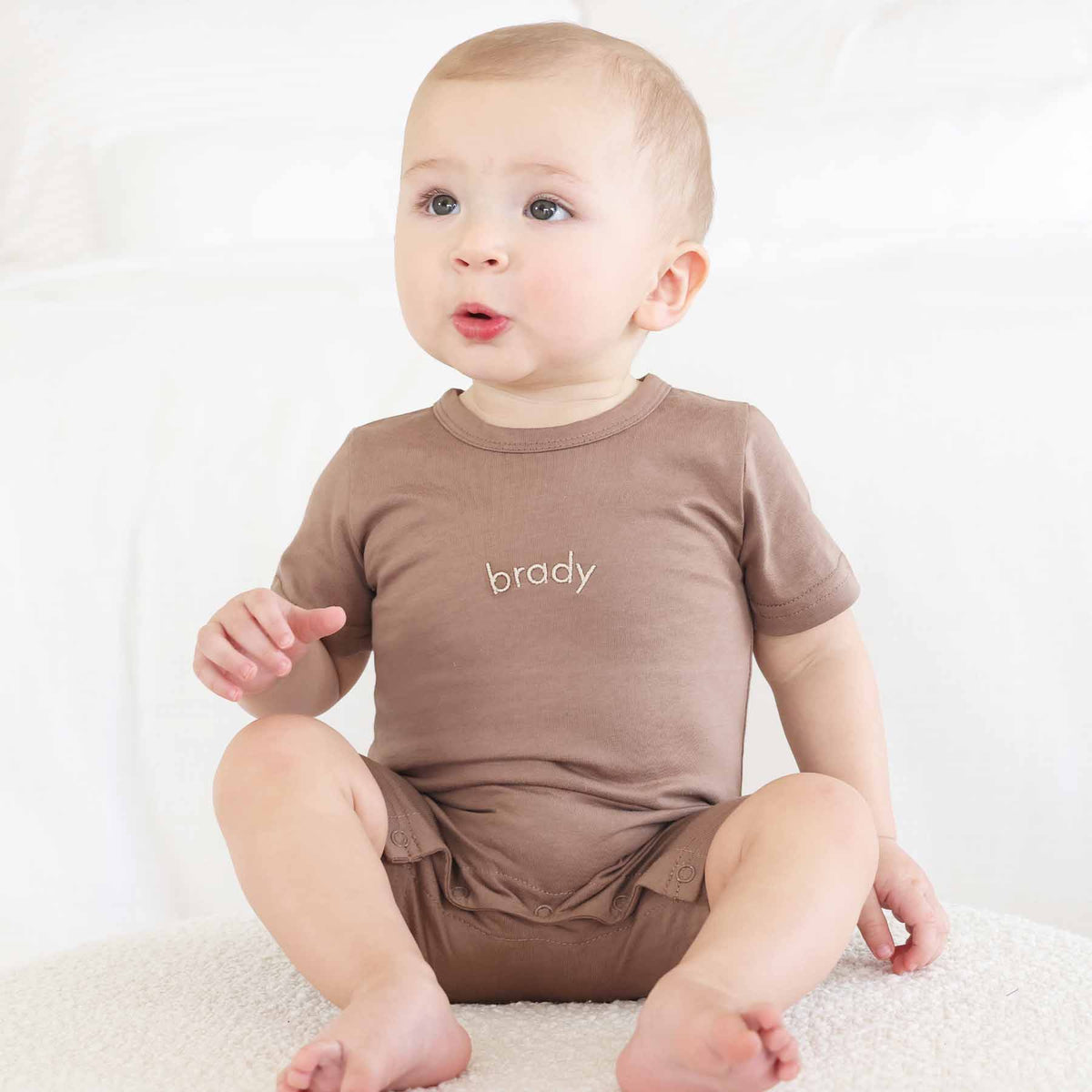 Embroidered Short Sleeve Snap Romper