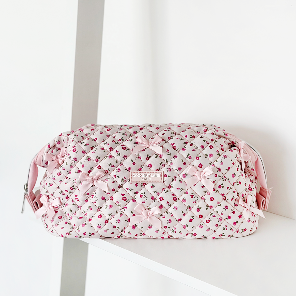 Expandable Makeup Bag - Quilted Pink Watercolour Flowers