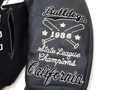 Whitesville Varsity Jacket Men's Letterman Jacket Melton x Leather Award Jacket WV15385 WV15385-119 Black/Black