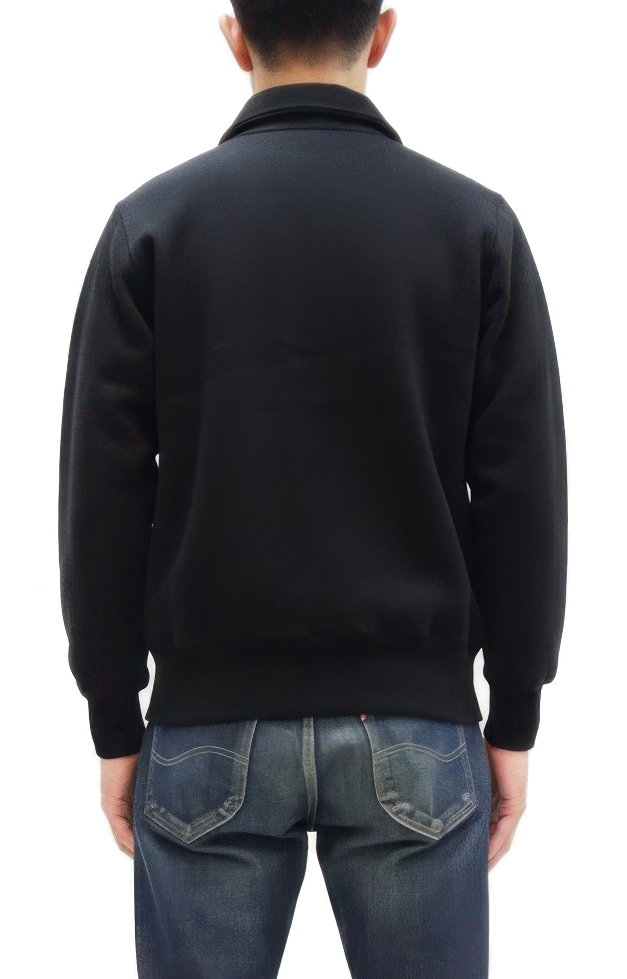 Whitesville Men's Collared Half-Zip Sweatshirt - Heavyweight Loopwheel Fleece, Made in Japan, Vintage-Inspired Athletic Wear (Toyo Enterprises WV69641 119 Black)