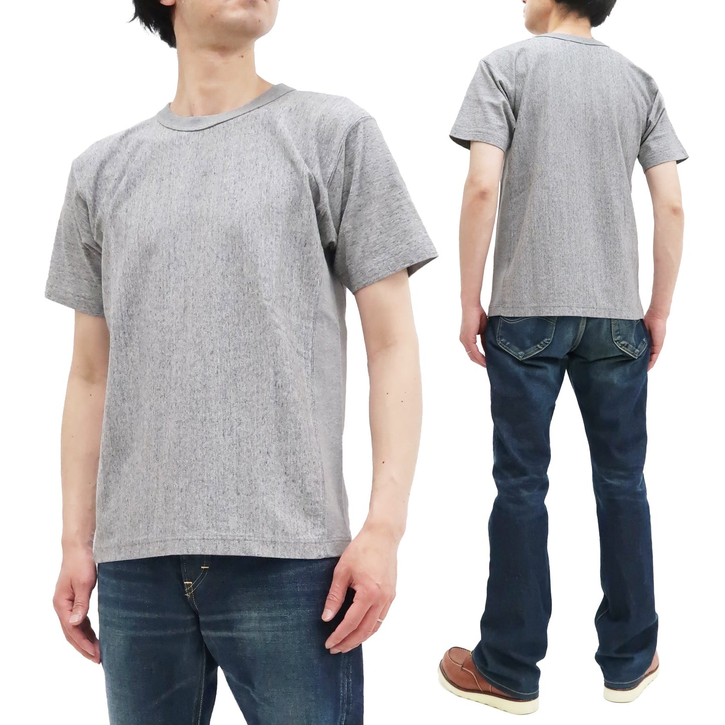 Whitesvill Plain T-shirt with Rib Side Panels Men's Heavyweight Short Sleeve Tee WV78930 113 Heather-Gray