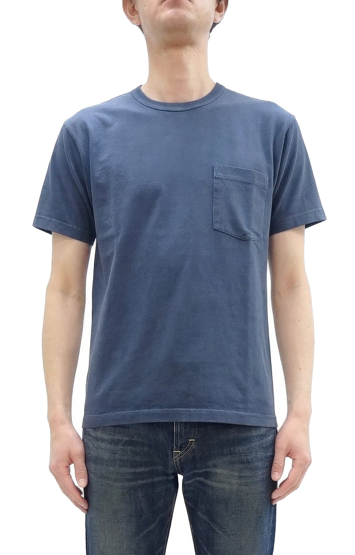 Whitesville Men's Short Sleeve Pigment-Dyed Pocket T-Shirt, Heavyweight Tubular Cotton Jersey Plain Tee, Made in Japan by Toyo Enterprises (WV79531 128 Faded Navy)