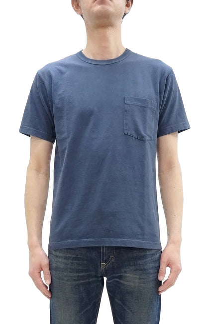 Whitesville Men's Short Sleeve Pigment-Dyed Pocket T-Shirt, Heavyweight Tubular Cotton Jersey Plain Tee, Made in Japan by Toyo Enterprises (WV79531 128 Faded Navy)