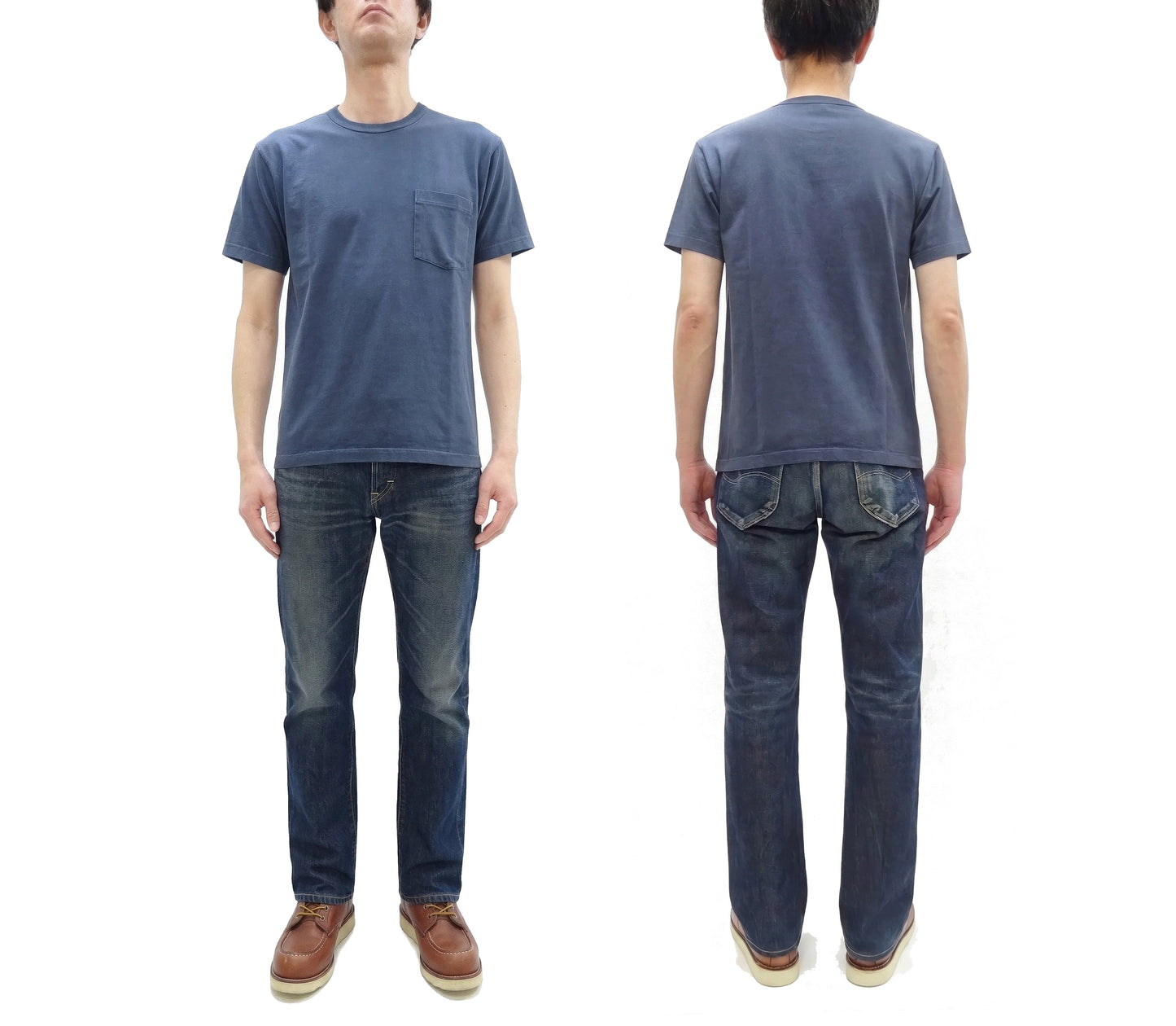 Whitesville Men's Short Sleeve Pigment-Dyed Pocket T-Shirt, Heavyweight Tubular Cotton Jersey Plain Tee, Made in Japan by Toyo Enterprises (WV79531 128 Faded Navy)