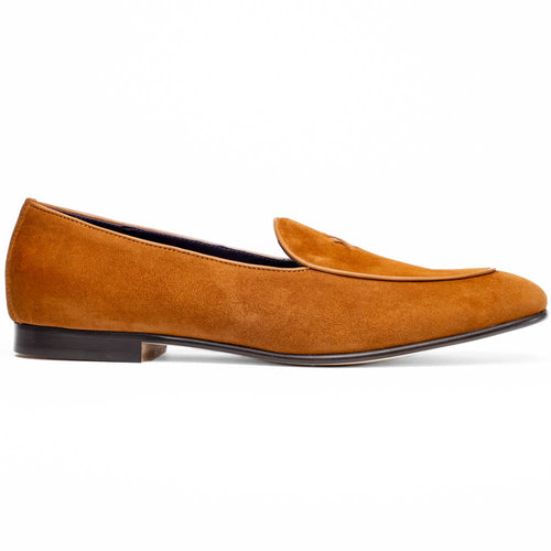 16-681-CGN X Italian Sueded Goatskin Loafer, Cognac
