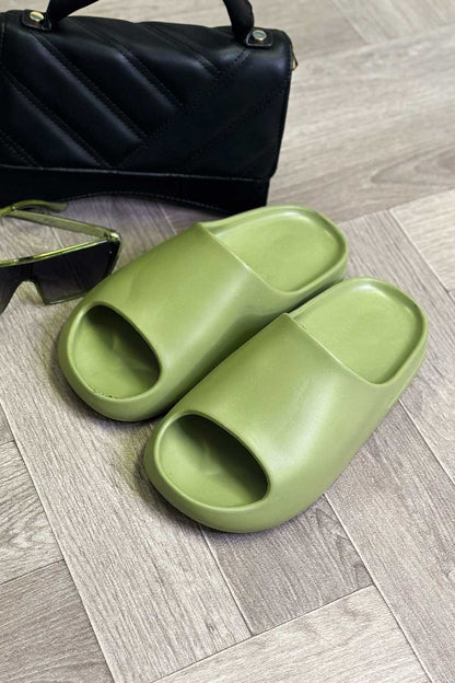 Chunky Sliders Ribbed Rubber Sole Khaki