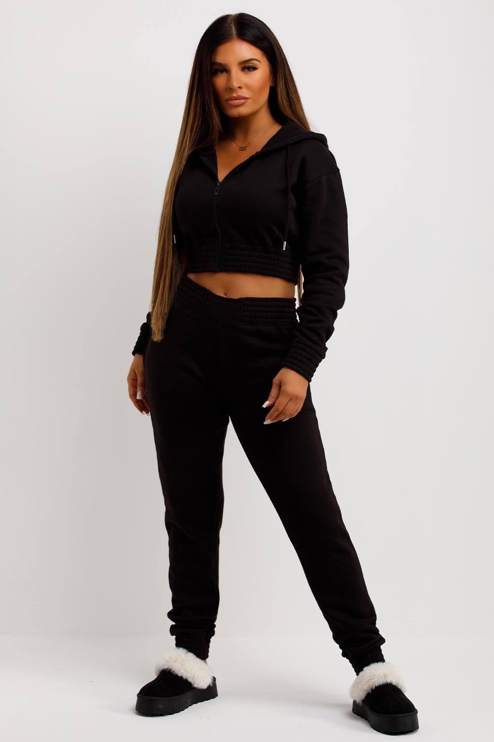 Black Tracksuit With Zip Front Cropped