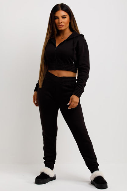 Black Tracksuit With Zip Front Cropped